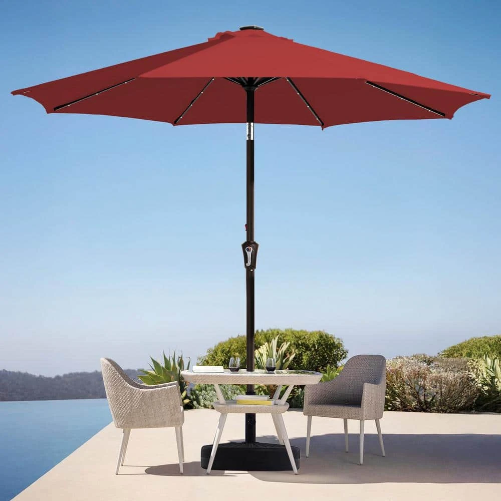 9 Ft. Market Solar LED Lighted Tilt Patio Umbrella Outdoor Steel Umbrella In Red 3 9 Ft. Market Solar LED Lighted Tilt Patio Umbrella Outdoor Steel Umbrella In Red - Image 3