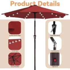 9 Ft. Market Solar LED Lighted Tilt Patio Umbrella Outdoor Steel Umbrella In Red 13 9 Ft. Market Solar LED Lighted Tilt Patio Umbrella Outdoor Steel Umbrella In Red -Jearey jearey market umbrellas dzzzs 9 rd 4f 1000