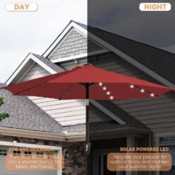 9 Ft. Market Solar LED Lighted Tilt Patio Umbrella Outdoor Steel Umbrella In Red 11 9 Ft. Market Solar LED Lighted Tilt Patio Umbrella Outdoor Steel Umbrella In Red -Jearey jearey market umbrellas dzzzs 9 rd a0 1000