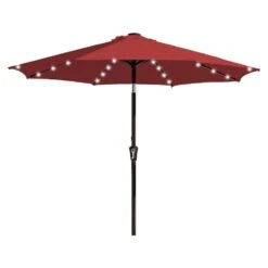 9 Ft. Market Solar LED Lighted Tilt Patio Umbrella Outdoor Steel Umbrella In Red 12 9 Ft. Market Solar LED Lighted Tilt Patio Umbrella Outdoor Steel Umbrella In Red -Jearey jearey market umbrellas dzzzs 9 rd c3 1000