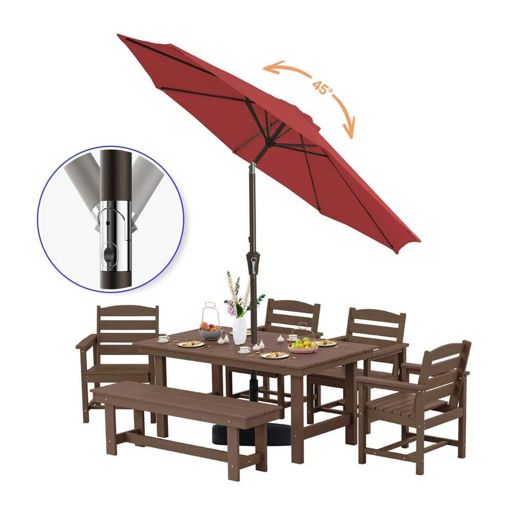 9 Ft. Market Solar LED Lighted Tilt Patio Umbrella Outdoor Steel Umbrella In Red 2 9 Ft. Market Solar LED Lighted Tilt Patio Umbrella Outdoor Steel Umbrella In Red - Image 2