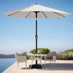 9 Ft. Market Solar LED Lighted Tilt Patio Umbrella Outdoor Steel Umbrella In Off-White -Jearey jearey market umbrellas dzzzs 9 wt 40 1000