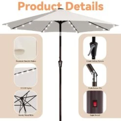 9 Ft. Market Solar LED Lighted Tilt Patio Umbrella Outdoor Steel Umbrella In Off-White -Jearey jearey market umbrellas dzzzs 9 wt 4f 1000
