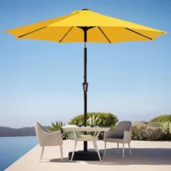 9 Ft. Market Solar LED Lighted Tilt Patio Umbrella Outdoor Steel Umbrella In Yellow -Jearey jearey market umbrellas dzzzs 9 ye 40 1000