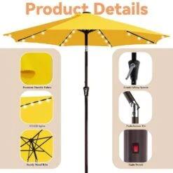 9 Ft. Market Solar LED Lighted Tilt Patio Umbrella Outdoor Steel Umbrella In Yellow -Jearey jearey market umbrellas dzzzs 9 ye 4f 1000