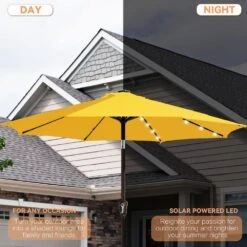 9 Ft. Market Solar LED Lighted Tilt Patio Umbrella Outdoor Steel Umbrella In Yellow -Jearey jearey market umbrellas dzzzs 9 ye a0 1000