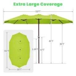 15 Ft. X 9 Ft. Large Market Patio Umbrella Steel Double-Side Outdoor Umbrella In Apple Green -Jearey jearey market umbrellas st 9 15 agn 1f 1000