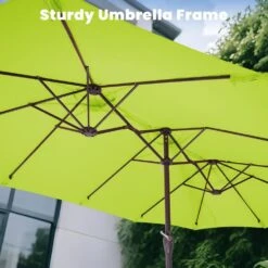 15 Ft. X 9 Ft. Large Market Patio Umbrella Steel Double-Side Outdoor Umbrella In Apple Green -Jearey jearey market umbrellas st 9 15 agn c3 1000