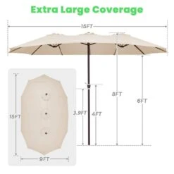 15 Ft. X 9 Ft. Large Market Patio Umbrella Steel Double-Side Outdoor Umbrella In Beige -Jearey jearey market umbrellas st 9 15 be 1f 1000