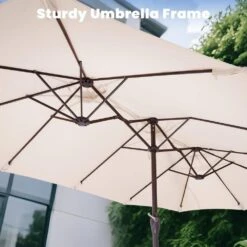 15 Ft. X 9 Ft. Large Market Patio Umbrella Steel Double-Side Outdoor Umbrella In Beige -Jearey jearey market umbrellas st 9 15 be c3 1000