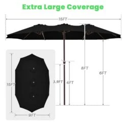 15 Ft. X 9 Ft. Large Market Patio Umbrella Steel Double-Side Outdoor Umbrella In Black -Jearey jearey market umbrellas st 9 15 bk 1f 1000