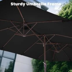 15 Ft. X 9 Ft. Large Market Patio Umbrella Steel Double-Side Outdoor Umbrella In Black -Jearey jearey market umbrellas st 9 15 bk c3 1000