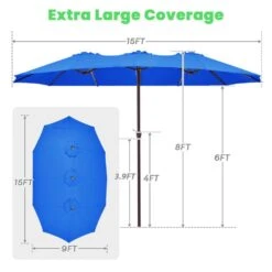 15 Ft. X 9 Ft. Large Market Patio Umbrella Steel Double-Side Outdoor Umbrella In Blue -Jearey jearey market umbrellas st 9 15 bu 1f 1000