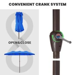 15 Ft. X 9 Ft. Large Market Patio Umbrella Steel Double-Side Outdoor Umbrella In Blue -Jearey jearey market umbrellas st 9 15 bu 4f 1000