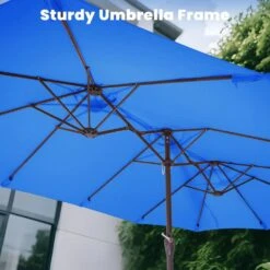 15 Ft. X 9 Ft. Large Market Patio Umbrella Steel Double-Side Outdoor Umbrella In Blue -Jearey jearey market umbrellas st 9 15 bu c3 1000