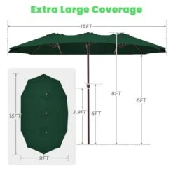 15 Ft. X 9 Ft. Large Market Patio Umbrella Steel Double-Side Outdoor Umbrella In Dark Green -Jearey jearey market umbrellas st 9 15 dgn 1f 1000