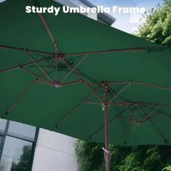 15 Ft. X 9 Ft. Large Market Patio Umbrella Steel Double-Side Outdoor Umbrella In Dark Green -Jearey jearey market umbrellas st 9 15 dgn c3 1000