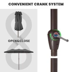 15 Ft. X 9 Ft. Large Market Patio Umbrella Steel Double-Side Outdoor Umbrella In Gray -Jearey jearey market umbrellas st 9 15 gy 4f 1000