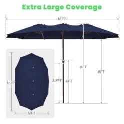 15 Ft. X 9 Ft. Large Market Patio Umbrella Steel Double-Side Outdoor Umbrella In Navy -Jearey jearey market umbrellas st 9 15 nv 1f 1000