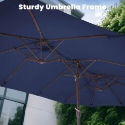 15 Ft. X 9 Ft. Large Market Patio Umbrella Steel Double-Side Outdoor Umbrella In Navy -Jearey jearey market umbrellas st 9 15 nv c3 1000