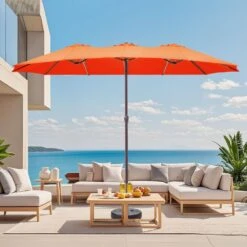 15 Ft. X 9 Ft. Large Market Patio Umbrella Steel Double-Side Outdoor Umbrella In Pumpkin 8 15 Ft. X 9 Ft. Large Market Patio Umbrella Steel Double-Side Outdoor Umbrella In Pumpkin -Jearey jearey market umbrellas st 9 15 og e1 1000
