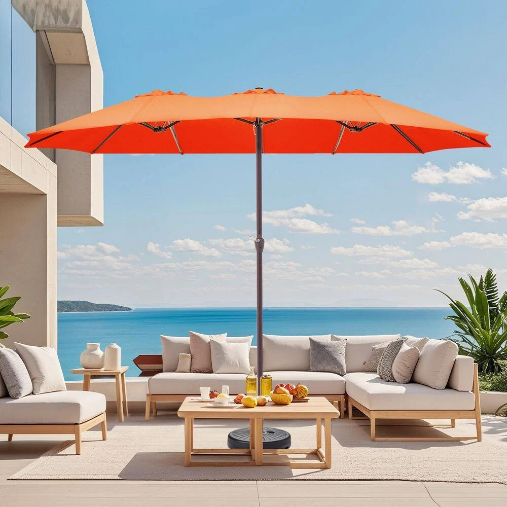 15 Ft. X 9 Ft. Large Market Patio Umbrella Steel Double-Side Outdoor Umbrella In Pumpkin 2 15 Ft. X 9 Ft. Large Market Patio Umbrella Steel Double-Side Outdoor Umbrella In Pumpkin - Image 2