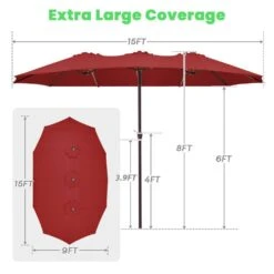 15 Ft. X 9 Ft. Large Market Patio Umbrella Steel Double-Side Outdoor Umbrella In Red -Jearey jearey market umbrellas st 9 15 rd 1f 1000
