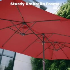 15 Ft. X 9 Ft. Large Market Patio Umbrella Steel Double-Side Outdoor Umbrella In Red -Jearey jearey market umbrellas st 9 15 rd c3 1000