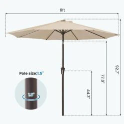 9 Ft. Outdoor Market Patio Umbrella With Hand Crank Lift In Beige -Jearey jearey market umbrellas zzs 9 be 44 1000