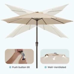 9 Ft. Outdoor Market Patio Umbrella With Hand Crank Lift In Beige -Jearey jearey market umbrellas zzs 9 be 4f 1000