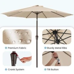 9 Ft. Outdoor Market Patio Umbrella With Hand Crank Lift In Beige -Jearey jearey market umbrellas zzs 9 be c3 1000