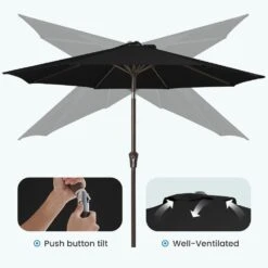 9 Ft. Outdoor Market Patio Umbrella With Hand Crank Lift In Black -Jearey jearey market umbrellas zzs 9 bk 4f 1000