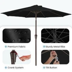 9 Ft. Outdoor Market Patio Umbrella With Hand Crank Lift In Black -Jearey jearey market umbrellas zzs 9 bk c3 1000