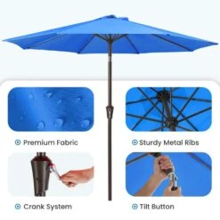9 Ft. Outdoor Market Patio Umbrella With Hand Crank Lift In Blue -Jearey jearey market umbrellas zzs 9 bu c3 1000