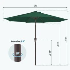 9 Ft. Outdoor Market Patio Umbrella With Hand Crank Lift In Dark Green -Jearey jearey market umbrellas zzs 9 dgn 44 1000