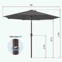 9 Ft. Outdoor Market Patio Umbrella With Hand Crank Lift In Gray -Jearey jearey market umbrellas zzs 9 gy 44 1000