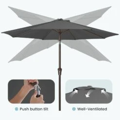 9 Ft. Outdoor Market Patio Umbrella With Hand Crank Lift In Gray -Jearey jearey market umbrellas zzs 9 gy 4f 1000