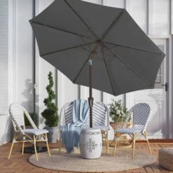 9 Ft. Outdoor Market Patio Umbrella With Hand Crank Lift In Gray