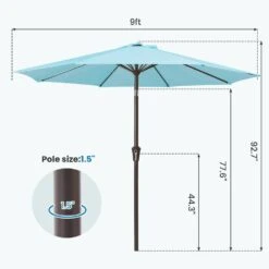 9 Ft. Outdoor Market Patio Umbrella With Hand Crank Lift In Light Blue -Jearey jearey market umbrellas zzs 9 lbu 44 1000