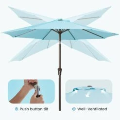 9 Ft. Outdoor Market Patio Umbrella With Hand Crank Lift In Light Blue -Jearey jearey market umbrellas zzs 9 lbu 4f 1000