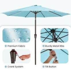9 Ft. Outdoor Market Patio Umbrella With Hand Crank Lift In Light Blue -Jearey jearey market umbrellas zzs 9 lbu c3 1000