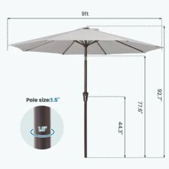 9 Ft. Outdoor Market Patio Umbrella With Hand Crank Lift In Light Gray -Jearey jearey market umbrellas zzs 9 lgy 44 1000