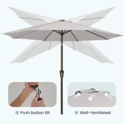9 Ft. Outdoor Market Patio Umbrella With Hand Crank Lift In Light Gray -Jearey jearey market umbrellas zzs 9 lgy 4f 1000