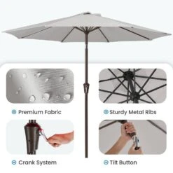 9 Ft. Outdoor Market Patio Umbrella With Hand Crank Lift In Light Gray -Jearey jearey market umbrellas zzs 9 lgy c3 1000