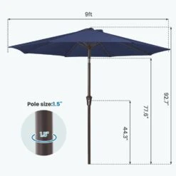 9 Ft. Outdoor Market Patio Umbrella With Hand Crank Lift In Navy -Jearey jearey market umbrellas zzs 9 nv 44 1000