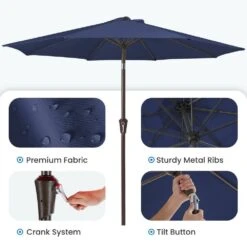 9 Ft. Outdoor Market Patio Umbrella With Hand Crank Lift In Navy -Jearey jearey market umbrellas zzs 9 nv c3 1000