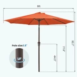 9 Ft. Outdoor Market Patio Umbrella With Hand Crank Lift In Pumpkin -Jearey jearey market umbrellas zzs 9 og 44 1000