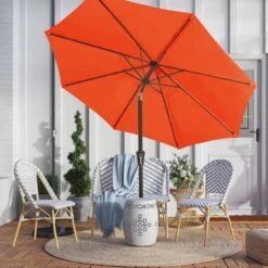 9 Ft. Outdoor Market Patio Umbrella With Hand Crank Lift In Pumpkin