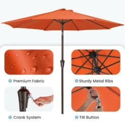 9 Ft. Outdoor Market Patio Umbrella With Hand Crank Lift In Pumpkin -Jearey jearey market umbrellas zzs 9 og c3 1000
