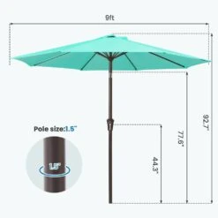 9 Ft. Outdoor Market Patio Umbrella With Hand Crank Lift In Peacock Blue -Jearey jearey market umbrellas zzs 9 pb 44 1000